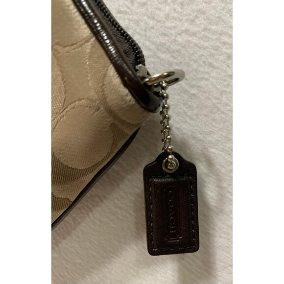 Coach Ashley Signature Sateen Large Wristlet/Mini Bag Beige Brown Silver Two Way - Picture 10 of 12